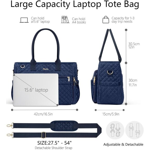 Teacher Bags for Women 15.6 Inch Laptop Work Tote Comfortable Quilted Shoulder - Picture 3 of 8